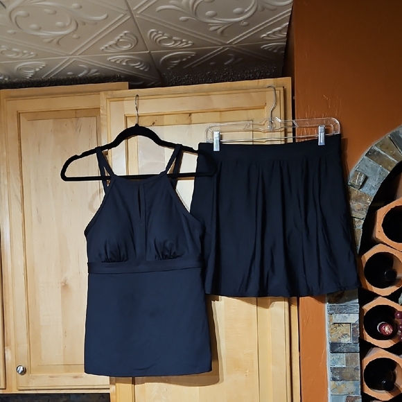 Lands' End Other - Lands' End Black Swim Tankini Bikini Set Skirt Wirefree Padded